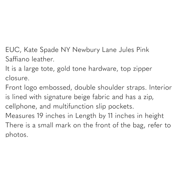 Kate Spade Newbury Lane Jules Saffiano Leather Large TOTE BAG 19in X 11in EUC - Picture 2 of 9